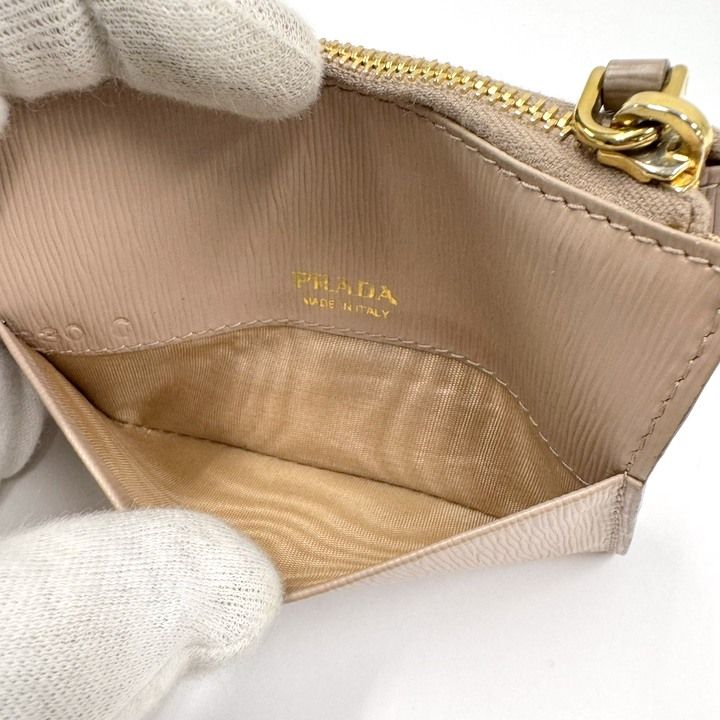 Prada Coin Case Leather Pink Beige Gold