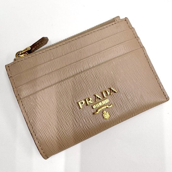 Prada Coin Case Leather Pink Beige Gold