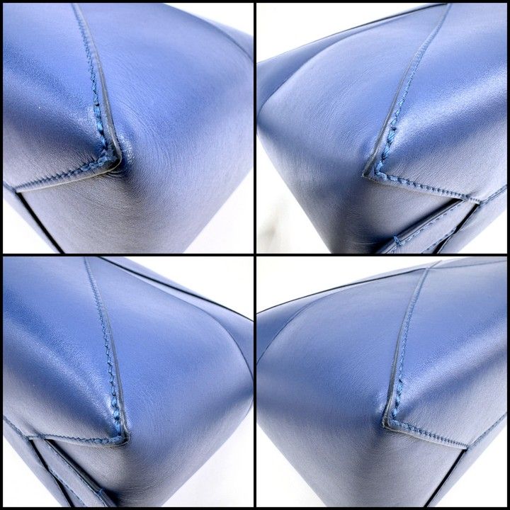 Loewe Puzzle Fold Wash Bag Second Bag Shiny Calf Leather Blue Undershi