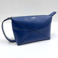 Loewe Puzzle Fold Wash Bag Second Bag Shiny Calf Leather Blue Undershi