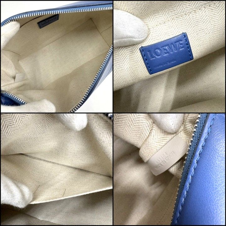 Loewe Puzzle Fold Wash Bag Second Bag Shiny Calf Leather Blue Undershi