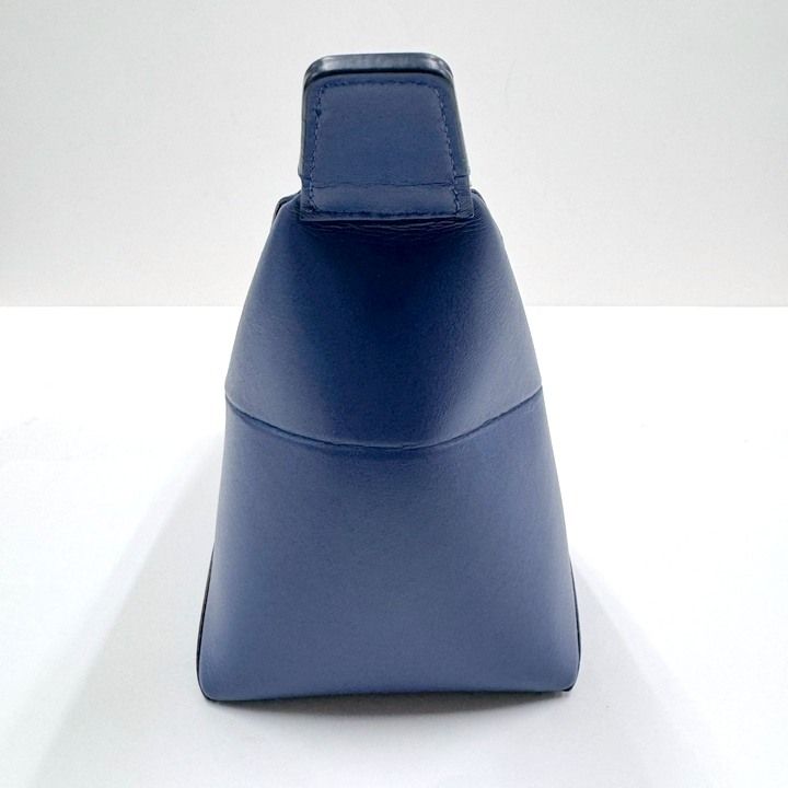 Loewe Puzzle Fold Wash Bag Second Bag Shiny Calf Leather Blue Undershi