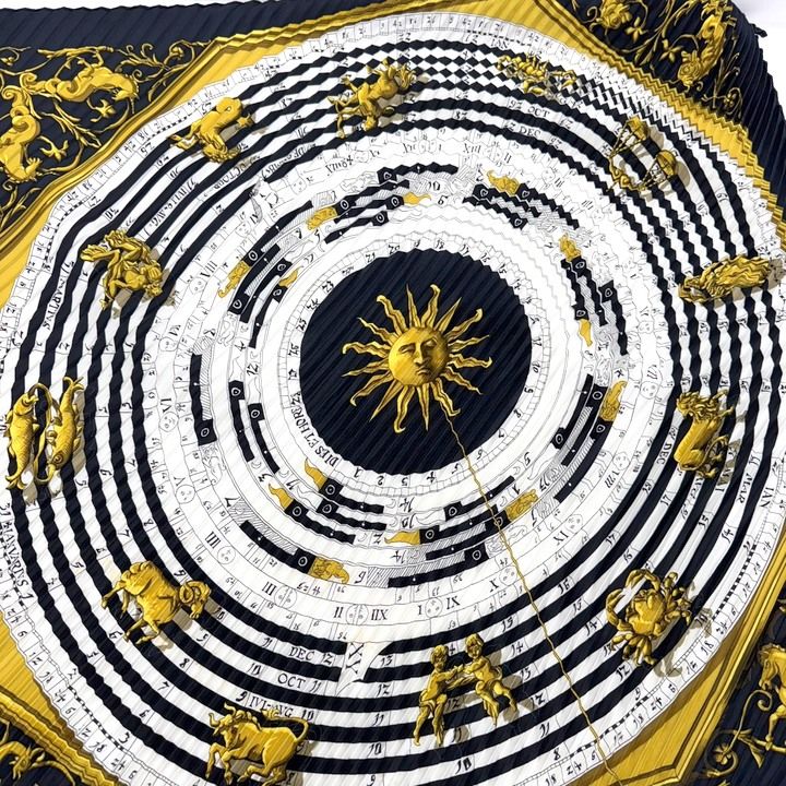 Hermes Pleats Carre 90 Astrology Dies ET Hore Silk White Navy