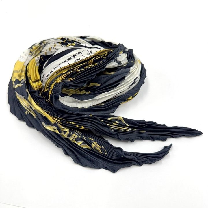 Hermes Pleats Carre 90 Astrology Dies ET Hore Silk White Navy