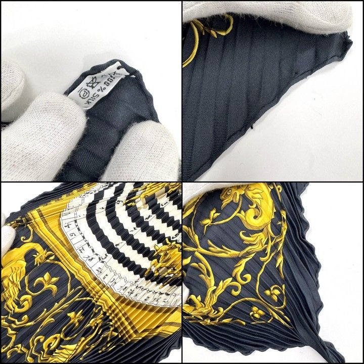 Hermes Pleats Carre 90 Astrology Dies ET Hore Silk White Navy