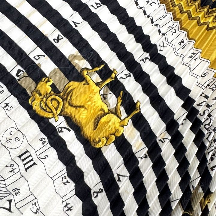 Hermes Pleats Carre 90 Astrology Dies ET Hore Silk White Navy
