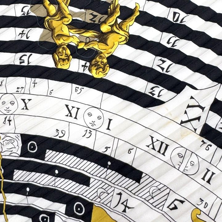 Hermes Pleats Carre 90 Astrology Dies ET Hore Silk White Navy
