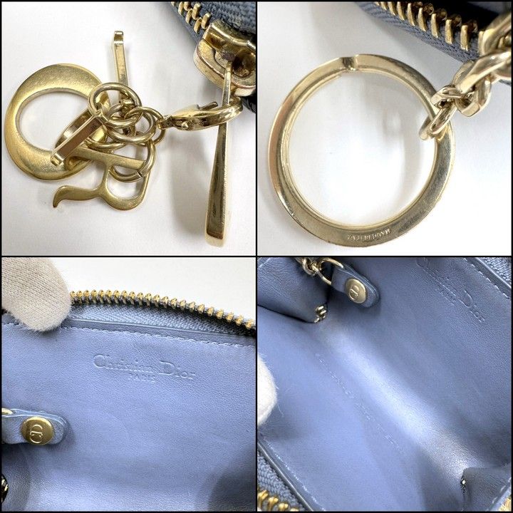 Dior Cannage Coin Case with Key Ring Patent Leather Blue Gray :blue-gray