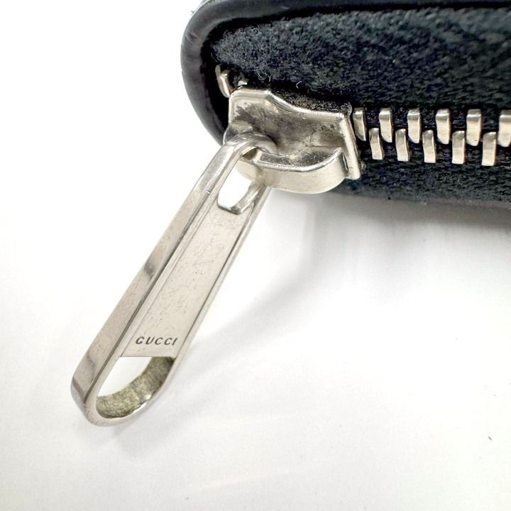 Gucci Zip Around Organizer GG Embossed Black Silver Leather Coin Purse