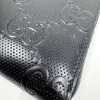 Gucci Zip Around Organizer GG Embossed Black Silver Leather Coin Purse