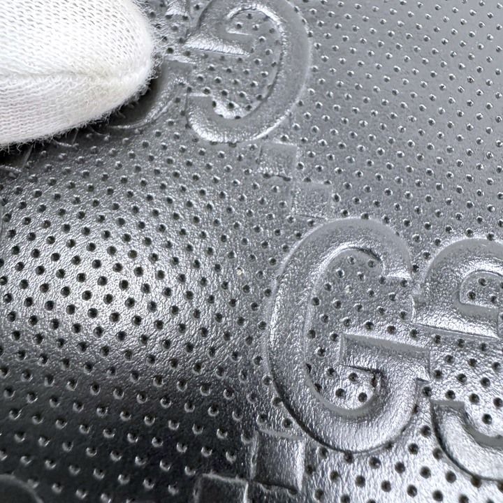 Gucci Zip Around Organizer GG Embossed Black Silver Leather Coin Purse