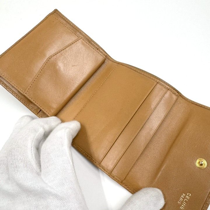Celine Trifold Wallet Macadam Leather Dark Brown Gold Dark X