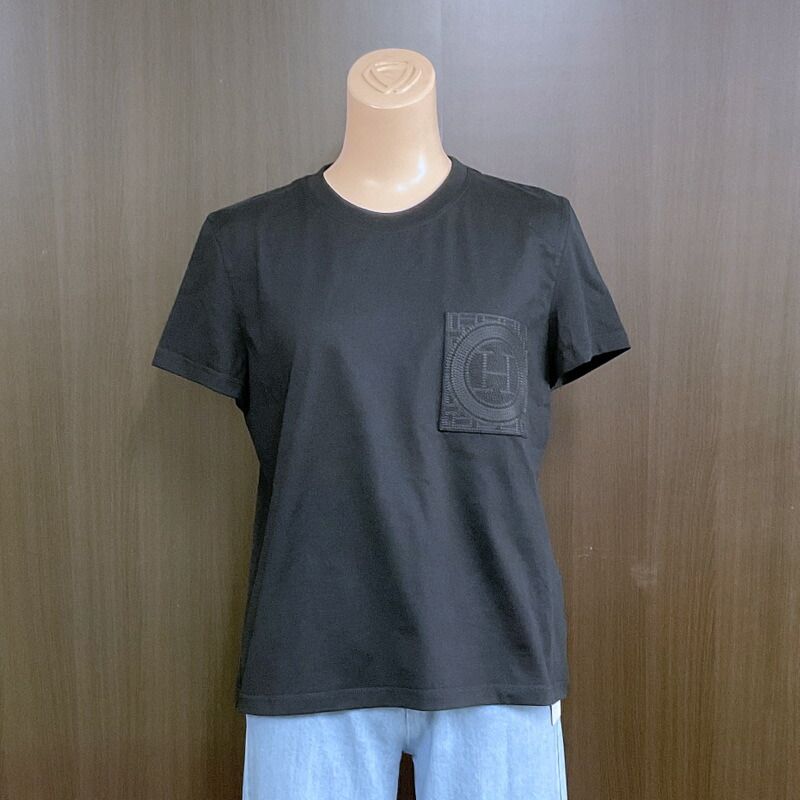 Hermes T-Shirt Short Sleeve Embroidery Black 40
