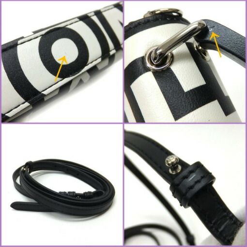 Fendi Baguette Phone Pouch Shoulder Leather Black White Silver