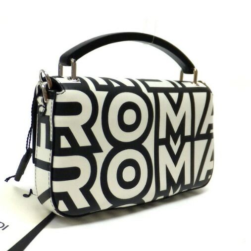 Fendi Baguette Phone Pouch Shoulder Leather Black White Silver