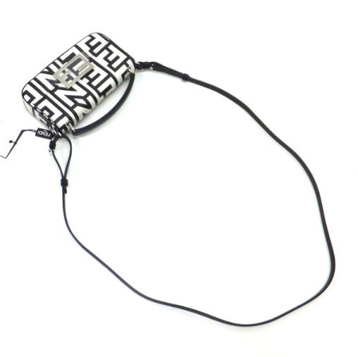 Fendi Baguette Phone Pouch Shoulder Leather Black White Silver