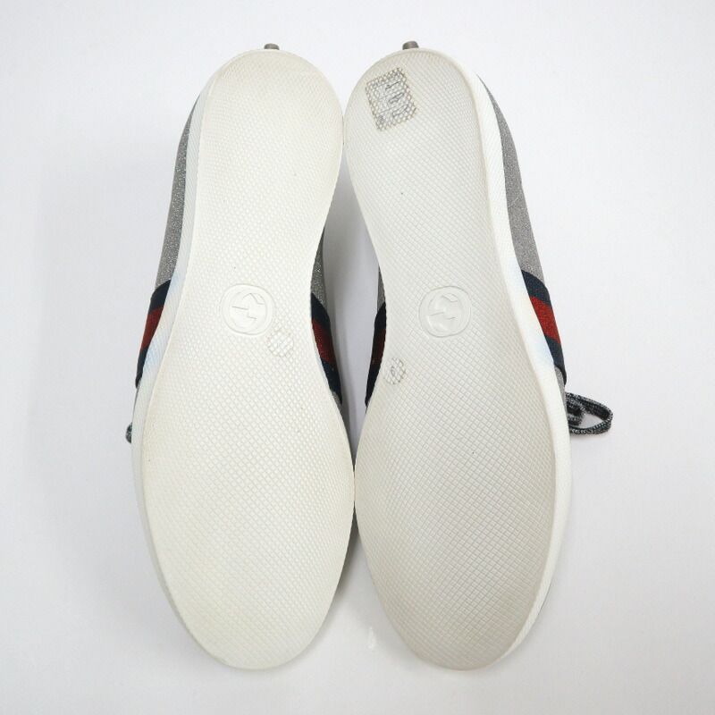 Gucci Glitter Web Stud Sneakers Silver Lame 9 :silver