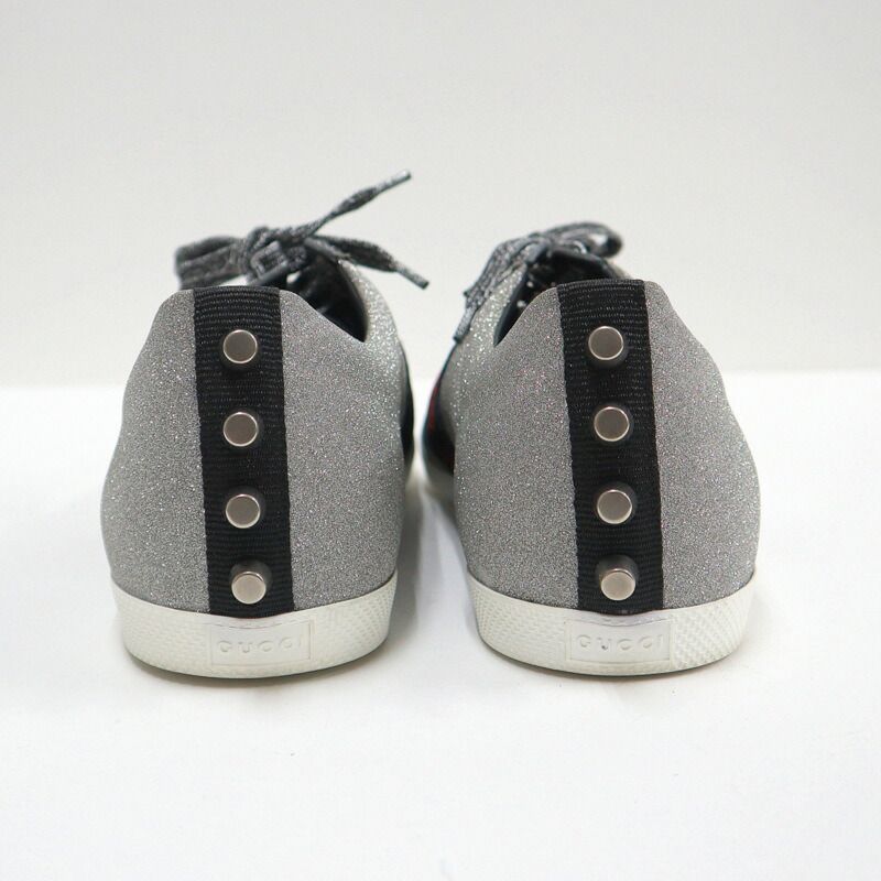 Gucci Glitter Web Stud Sneakers Silver Lame 9 :silver