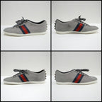 Gucci Glitter Web Stud Sneakers Silver Lame 9 :silver