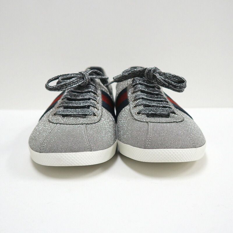 Gucci Glitter Web Stud Sneakers Silver Lame 9 :silver