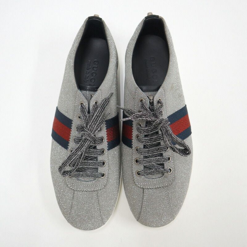 Gucci Glitter Web Stud Sneakers Silver Lame 9 :silver