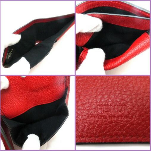 Fendi Bifold Compact Wallet Leather Red :red