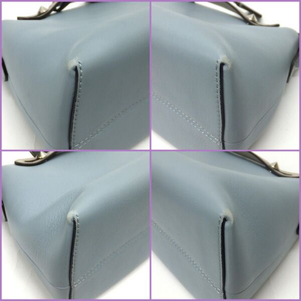 Fendi by the Way Handbag Leather Light Blue Gray Silver Hardw