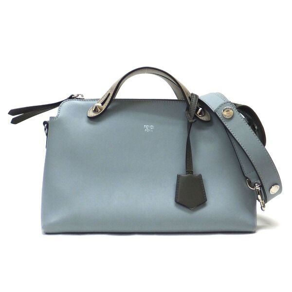 Fendi by the Way Handbag Leather Light Blue Gray Silver Hardw