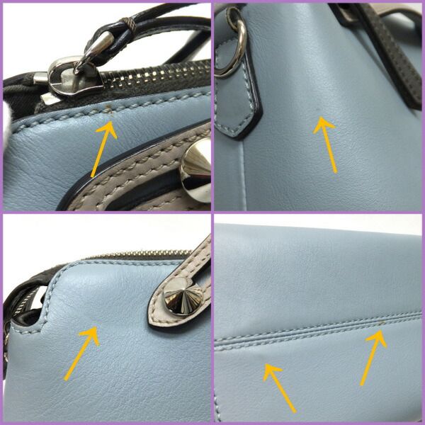 Fendi by the Way Handbag Leather Light Blue Gray Silver Hardw