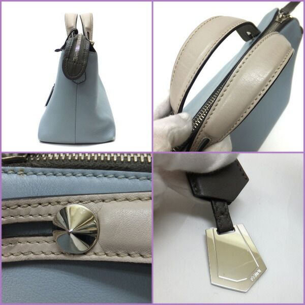 Fendi by the Way Handbag Leather Light Blue Gray Silver Hardw