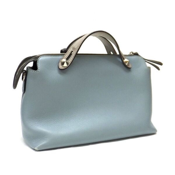 Fendi by the Way Handbag Leather Light Blue Gray Silver Hardw