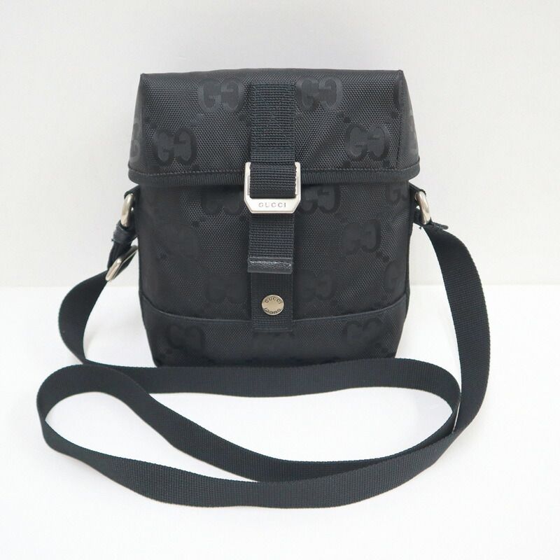 Gucci Off the Grit Shoulder Bag Nylon Black Silver