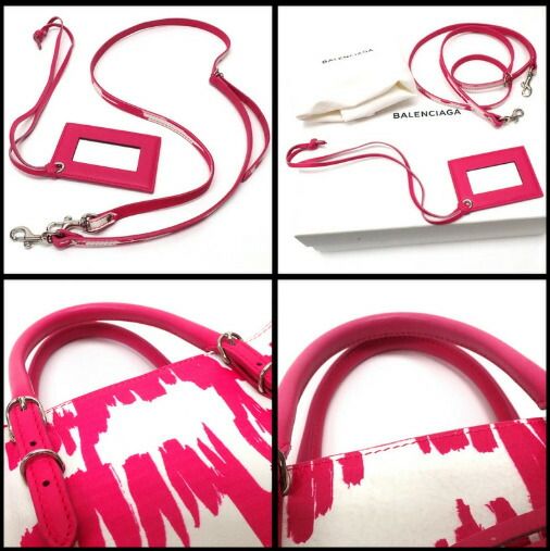 Balenciaga Paper Mini Tote Handbag Leather White Pink Silver