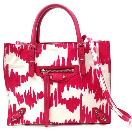 Balenciaga Paper Mini Tote Handbag Leather White Pink Silver