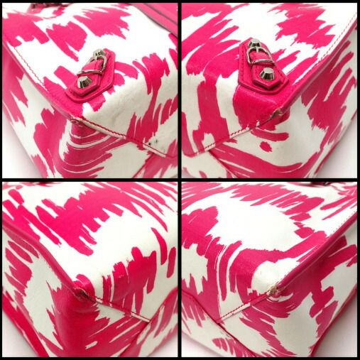 Balenciaga Paper Mini Tote Handbag Leather White Pink Silver