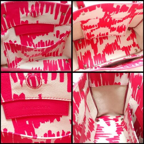 Balenciaga Paper Mini Tote Handbag Leather White Pink Silver