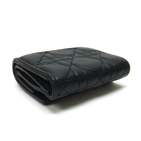 Dior Lotus Wallet Trifold Leather Black Gold Handbag X