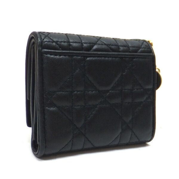Dior Lotus Wallet Trifold Leather Black Gold Handbag X