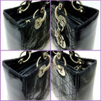 Dior Cannage Handbag Enamel Black Silver Hardware: