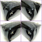 Dior Cannage Handbag Enamel Black Silver Hardware:
