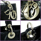 Dior Cannage Handbag Enamel Black Silver Hardware: