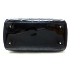 Dior Cannage Handbag Enamel Black Silver Hardware: