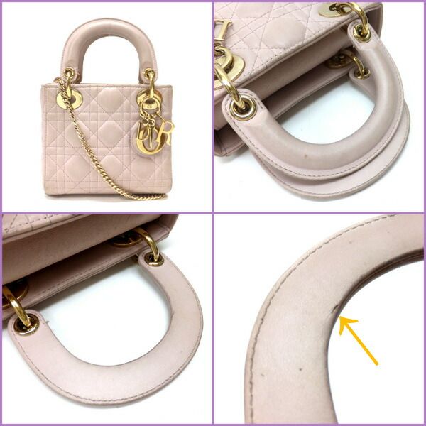 Dior Mini Handbag Lambskin Pink Champagne Gold Champagne
