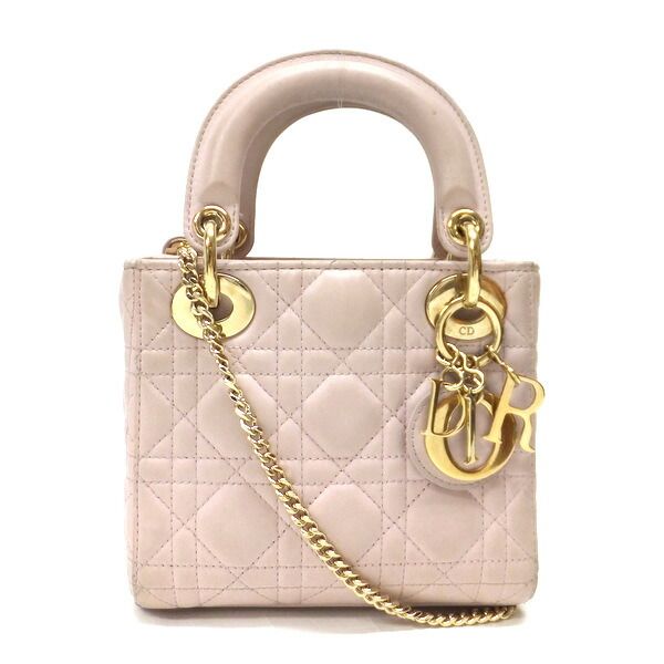 Dior Mini Handbag Lambskin Pink Champagne Gold Champagne