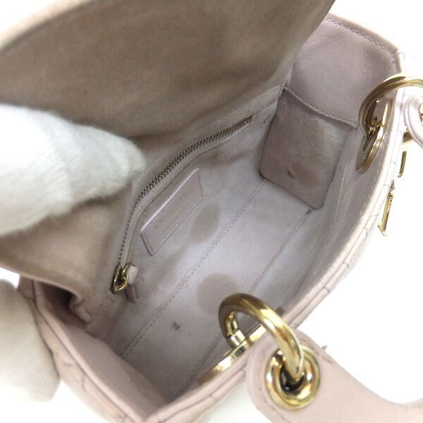 Dior Mini Handbag Lambskin Pink Champagne Gold Champagne