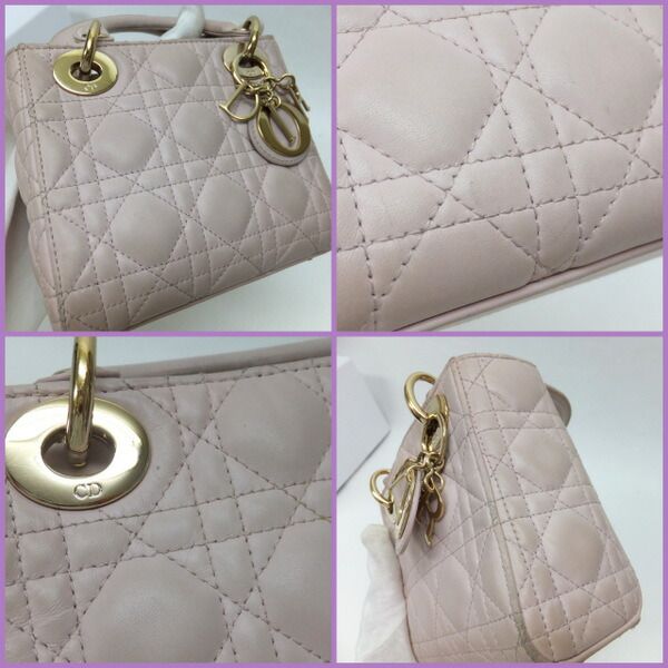Dior Mini Handbag Lambskin Pink Champagne Gold Champagne