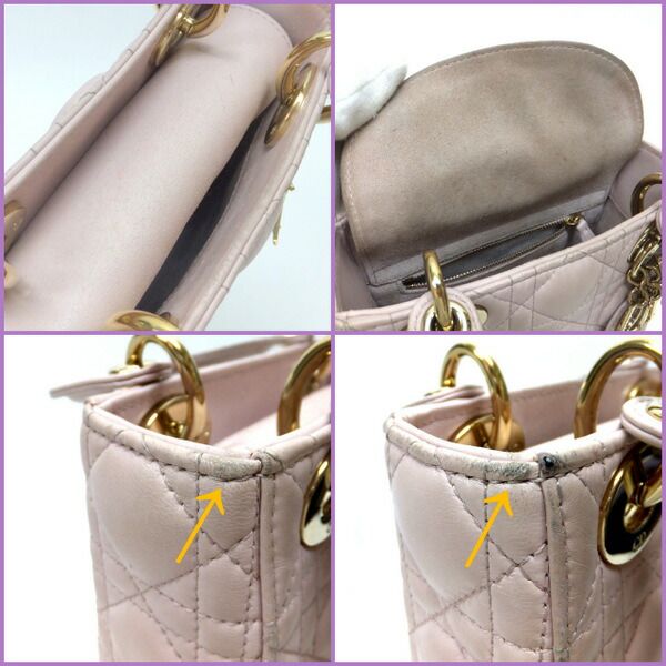 Dior Mini Handbag Lambskin Pink Champagne Gold Champagne