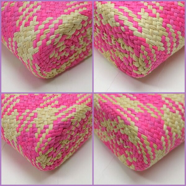 Loewe Basket Shoulder Bag Square Pocket Anagram Irakaya Palm Calf Leather Natural X Pink