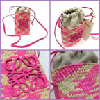 Loewe Basket Shoulder Bag Square Pocket Anagram Irakaya Palm Calf Leather Natural X Pink