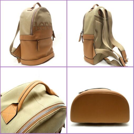 Loewe Round Backpack Canvas Calf Leather Cles Ta Warm Dessert